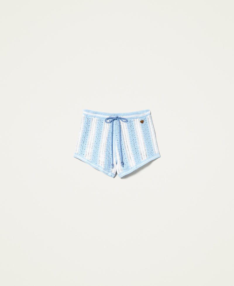 Shorts de ganchillo con cordón de ajuste Bicolor Off White / Azul «Placid Blue» Mujer 221LM31BB-0S