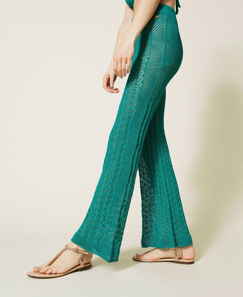 Crochet effect flared trousers Sapphire Green Woman 221LM31HH-01