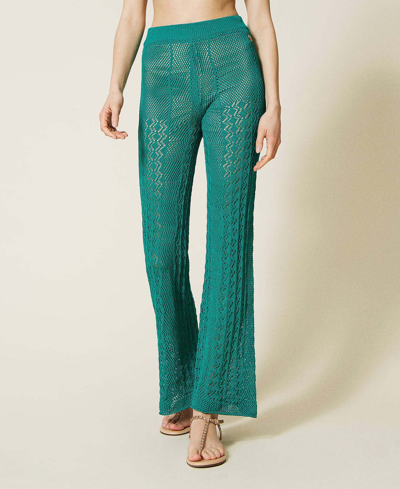 Crochet effect flared trousers Sapphire Green Woman 221LM31HH-03