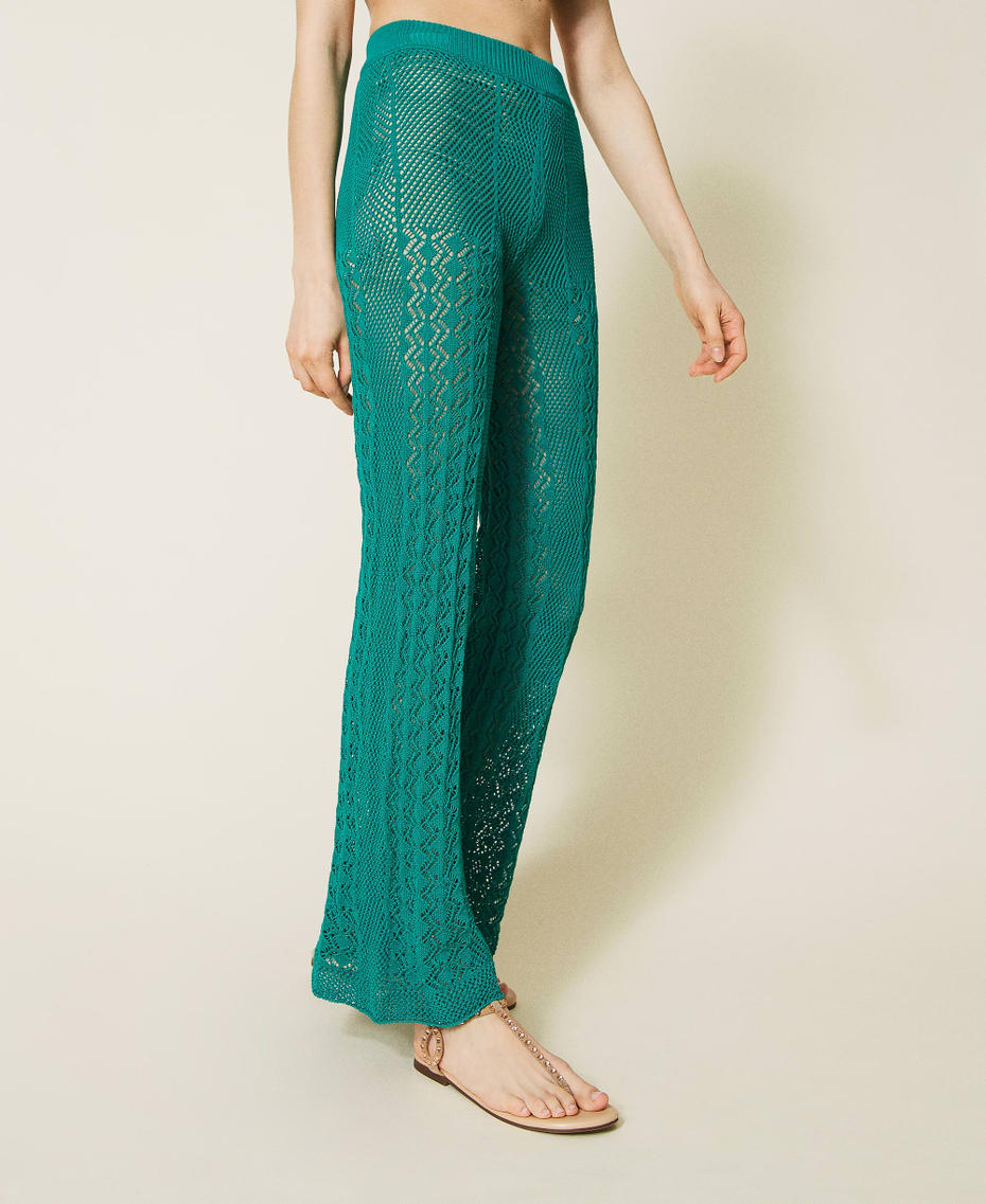 Crochet effect flared trousers Sapphire Green Woman 221LM31HH-04