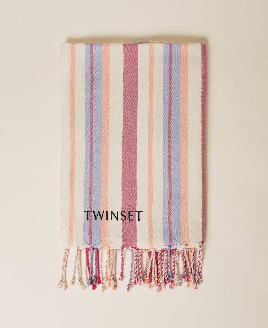 Striped jacquard beach towel with logo "Dahlia Pink” Stripe Print Woman 221LM4ZNN-01