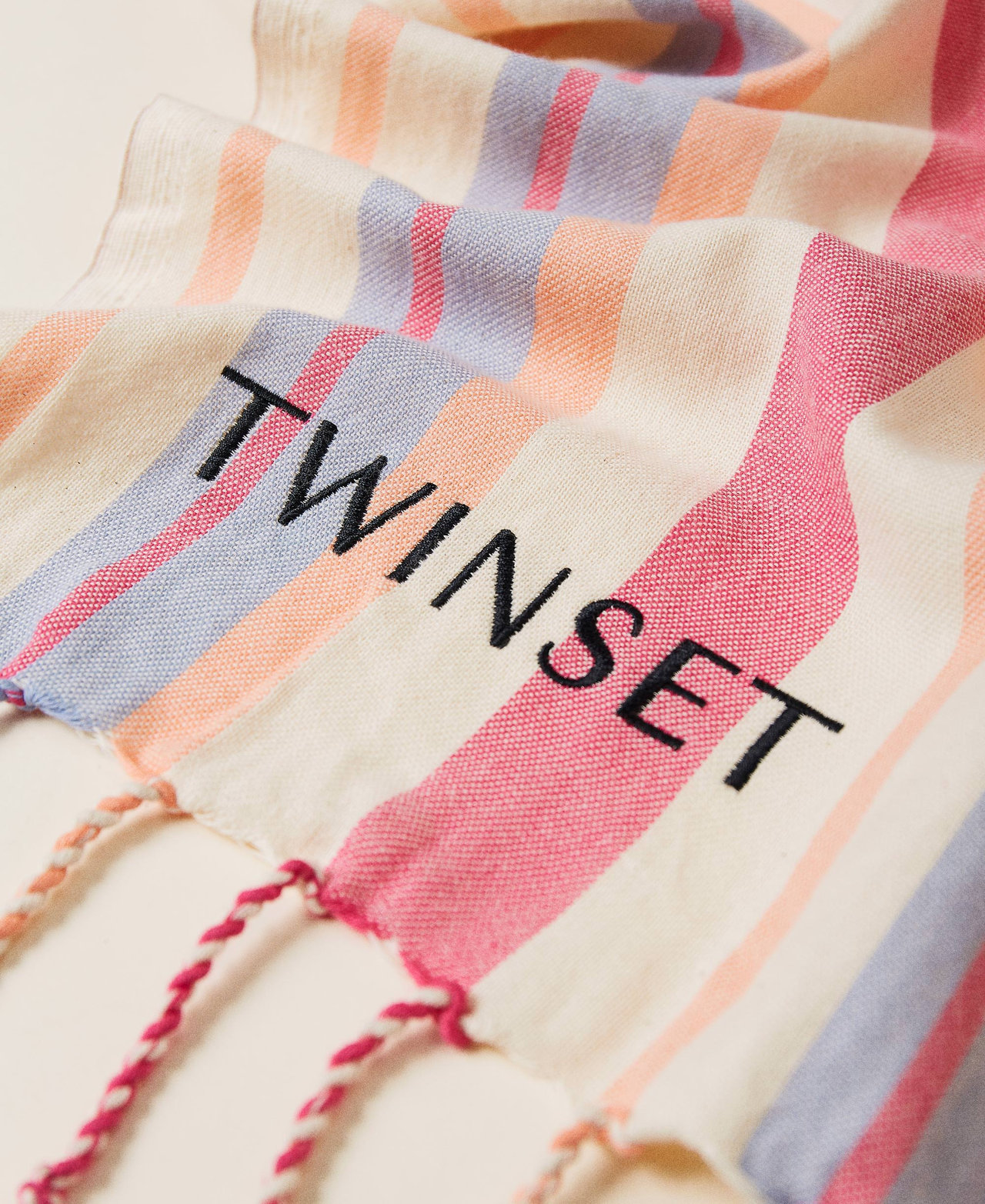 Striped jacquard beach towel with logo "Dahlia Pink” Stripe Print Woman 221LM4ZNN-02