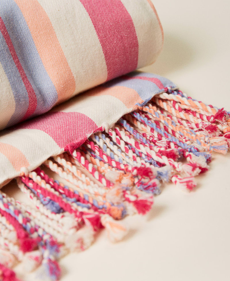 Striped jacquard beach towel with logo