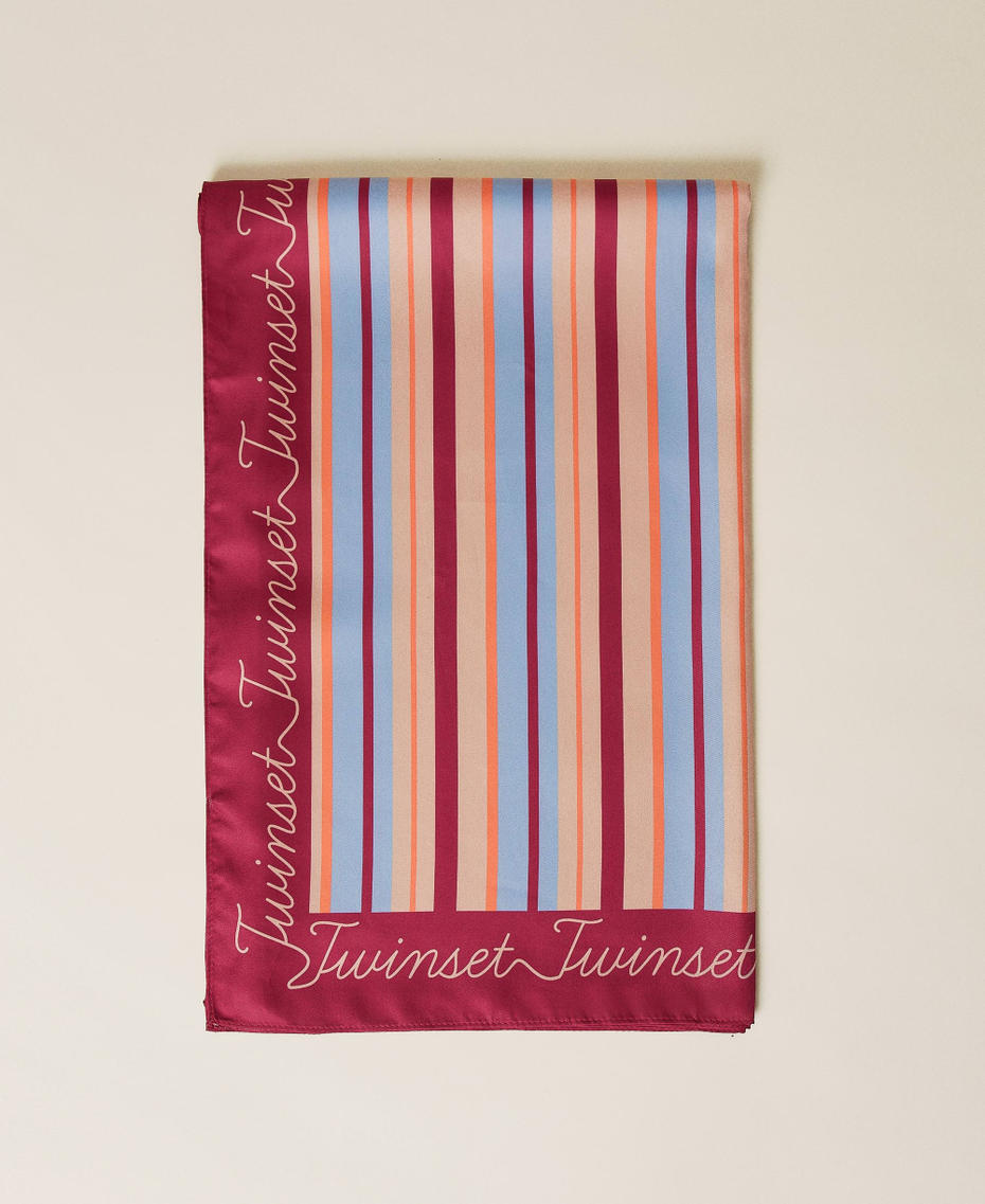 Printed satin scarf with logo "Dahlia Pink” Stripe Print Woman 221LM4ZPP-01