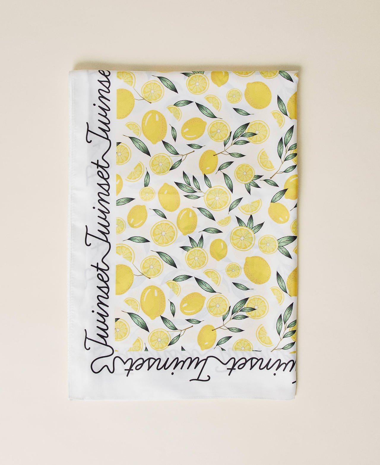 Printed satin scarf with logo Woman, Yellow | TWINSET Milano