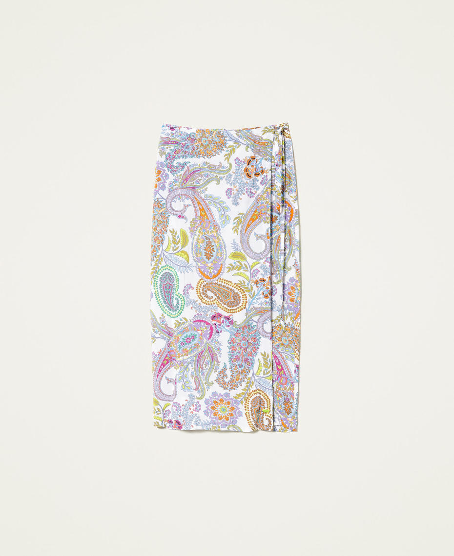 Wrap-around sarong with neon-coloured detail Paisley and Flower Print Woman 221LM4ZRR-0S