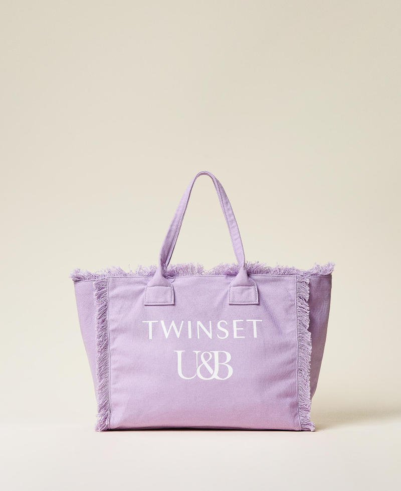 Canvas shopper with logo "Pastel Lilac” Woman 221LM7ZGG-01