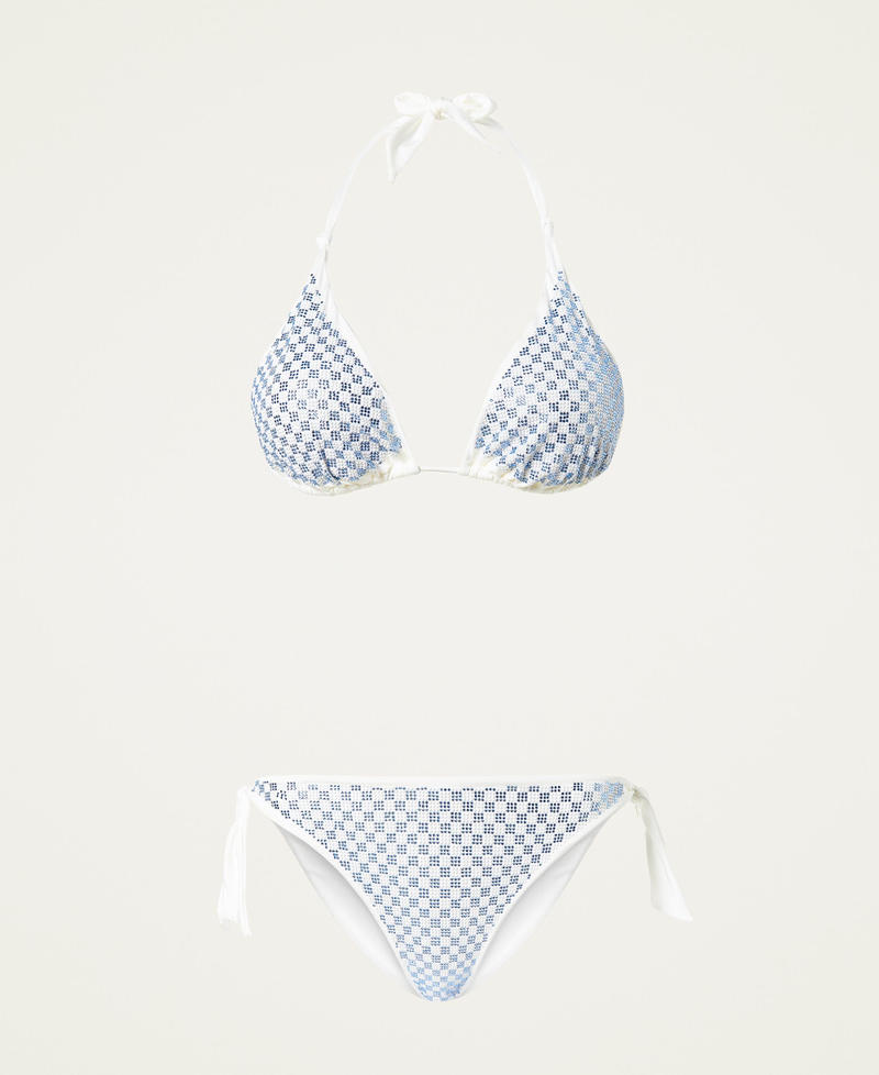 Gingham triangle bikini top and thong with rhinestones
