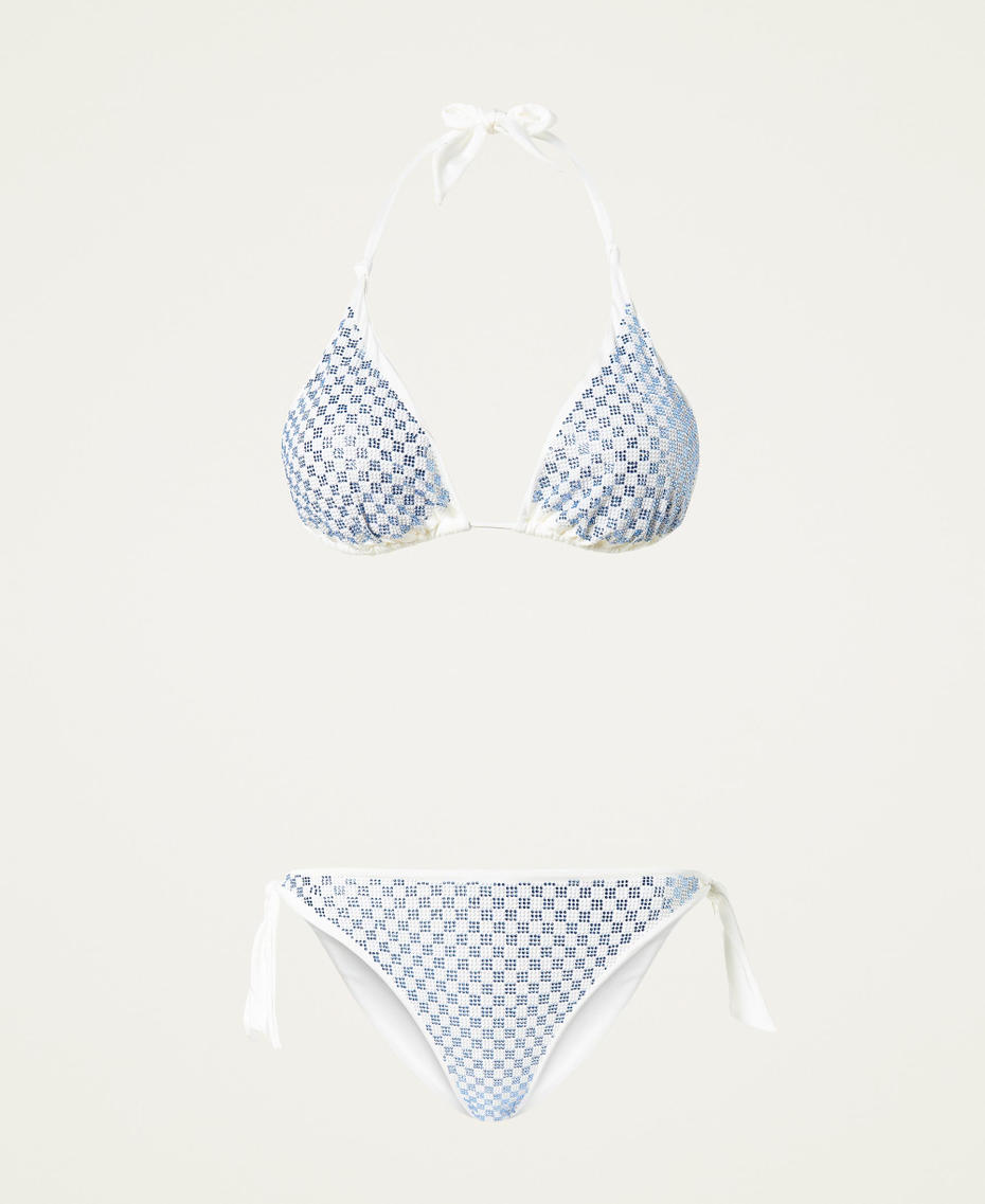 Gingham triangle bikini top and thong with rhinestones "Placid Blue” Rhinestone Gingham Woman 221LMMD22-0S