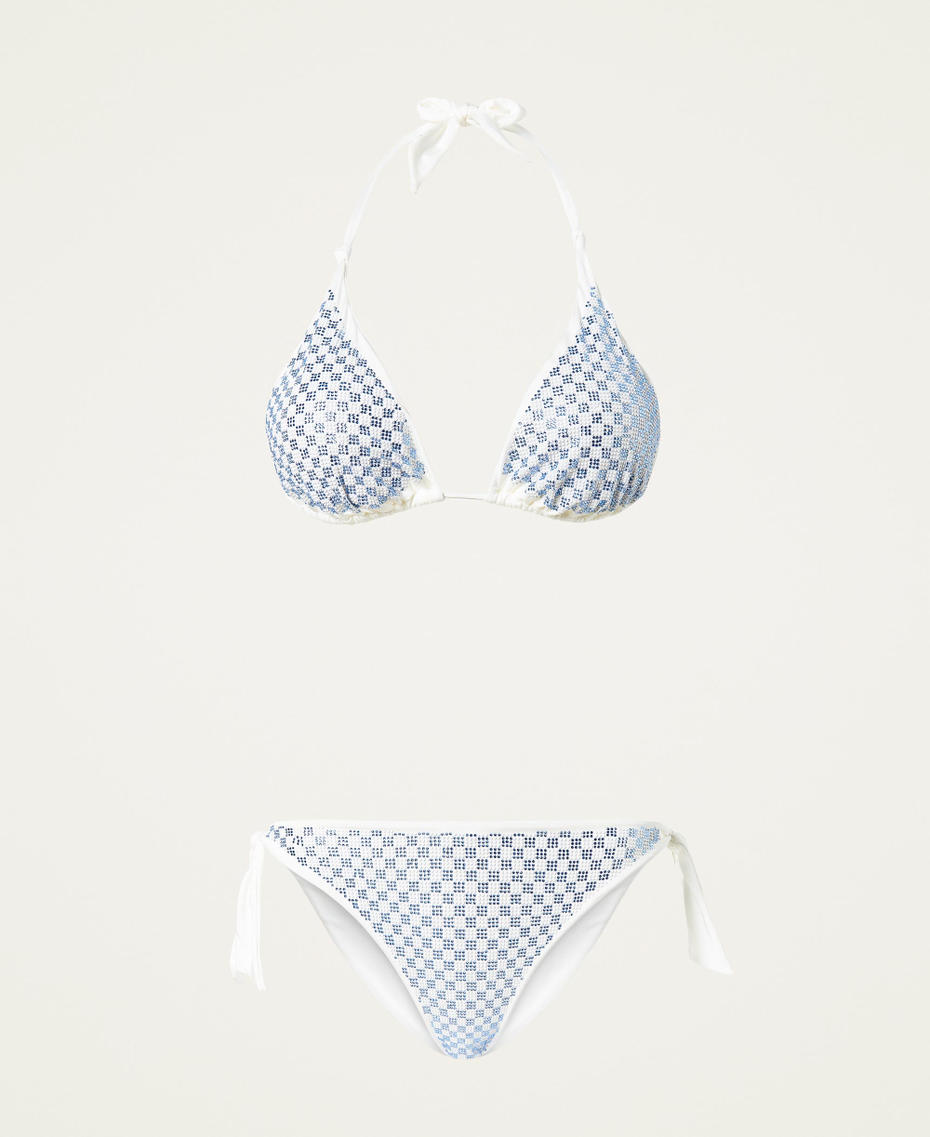 Gingham triangle bikini top and thong with rhinestones
