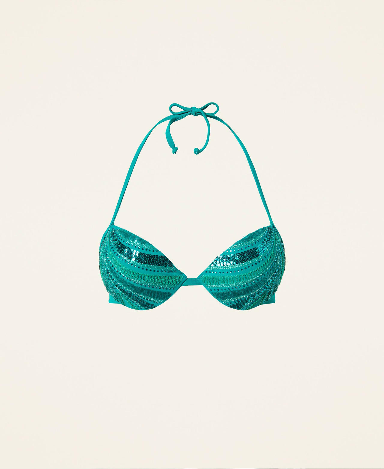 Embroidered push-up bikini top Sapphire Green Woman 221LMME44-0S