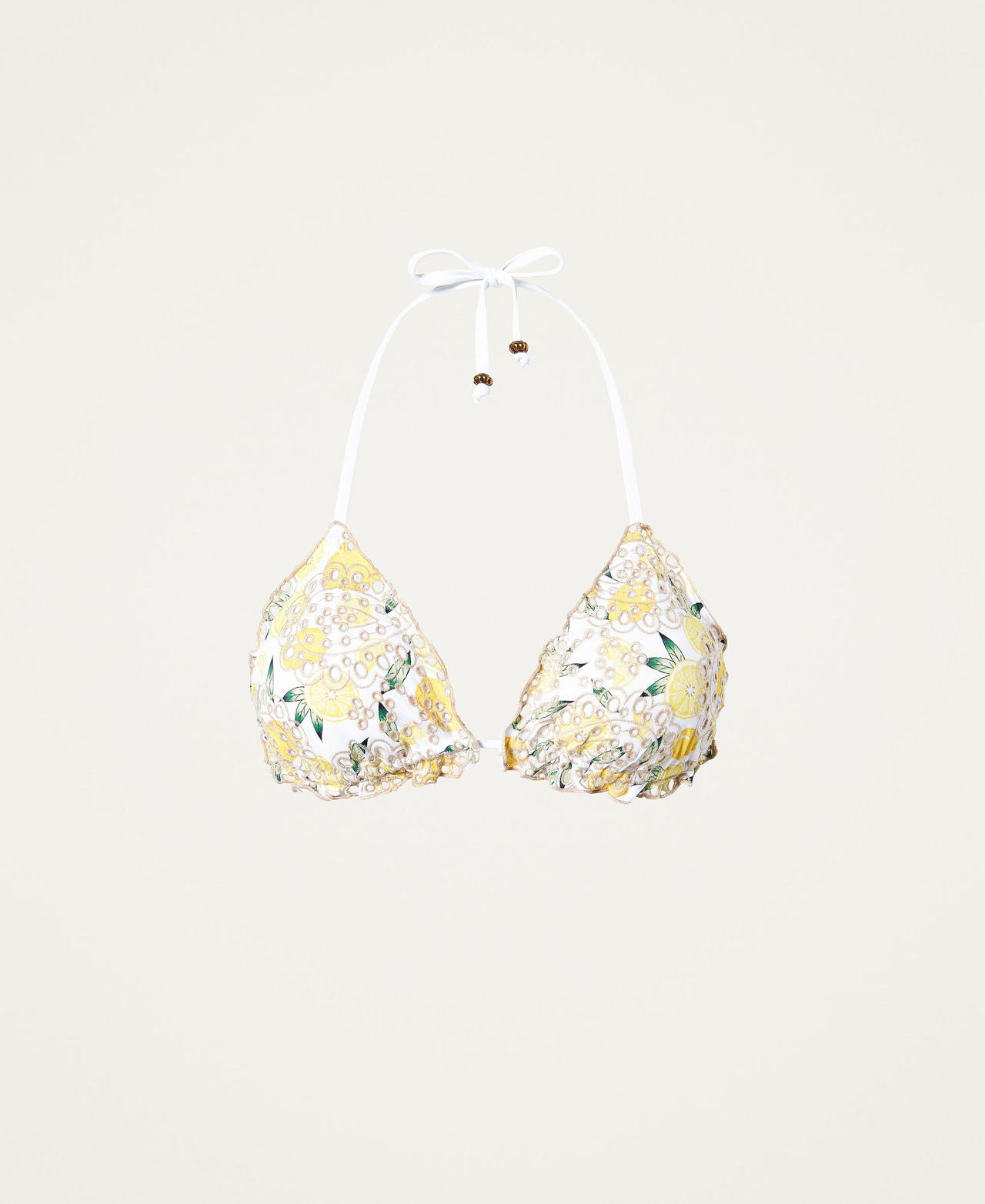 Triangle bikini top with print and embroidery