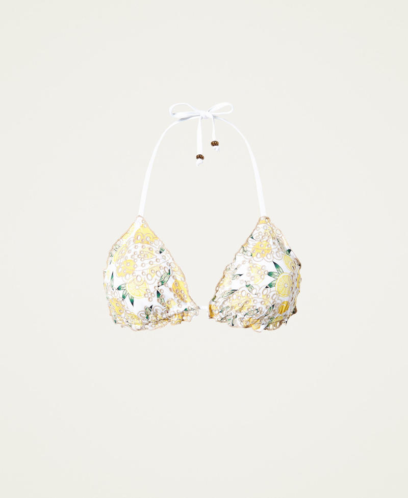 Triangle bikini top with print and embroidery
