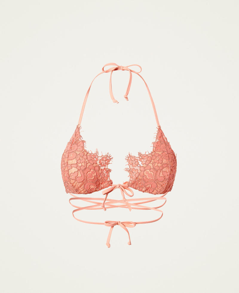 Sujetador de bikini de tri&aacute;ngulo con encaje macram&eacute;