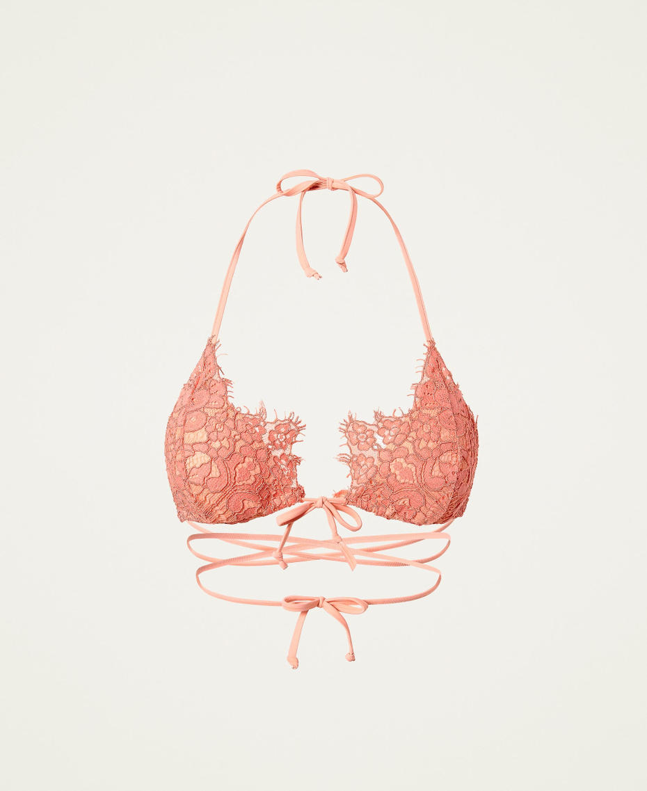Sujetador de bikini de tri&aacute;ngulo con encaje macram&eacute;