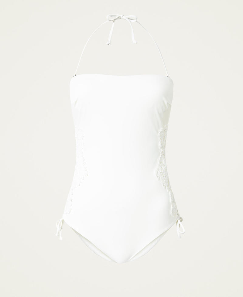 One-piece swimsuit with macram&eacute; lace