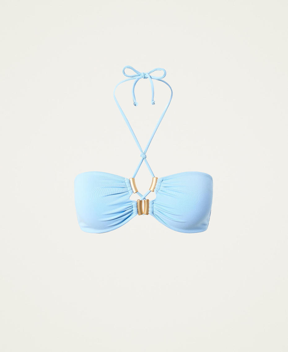 Bandeau bikini top with decorative criss-cross