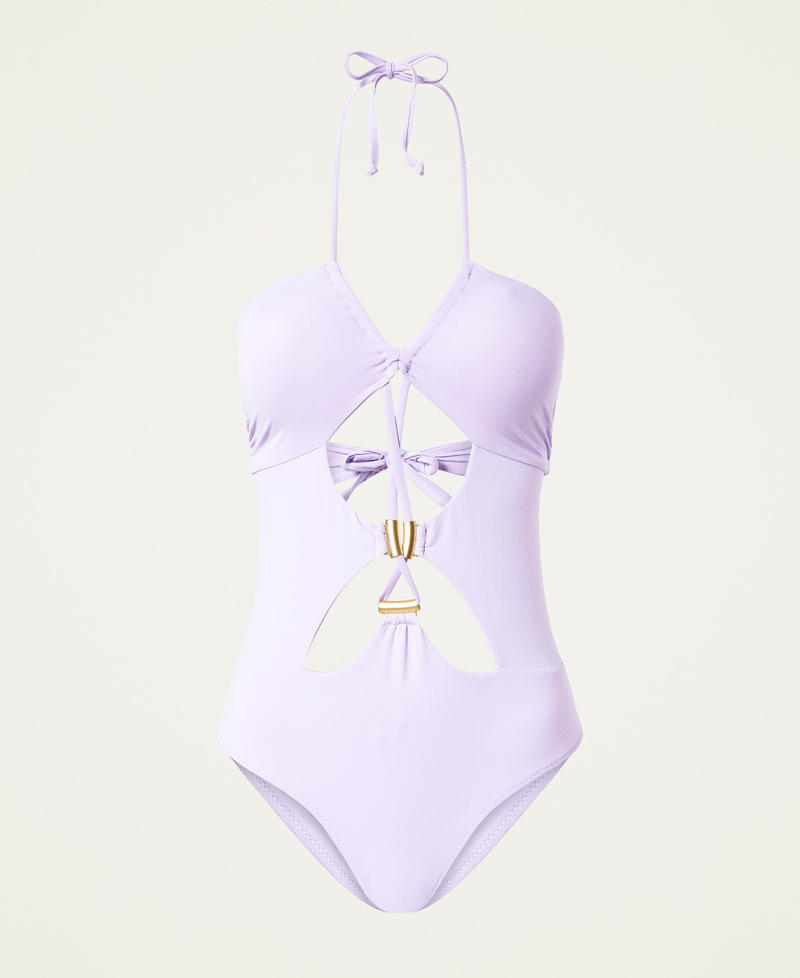 One-piece swimsuits with decorative criss-cross "Pastel Lilac” Woman 221LMMVZZ-0S