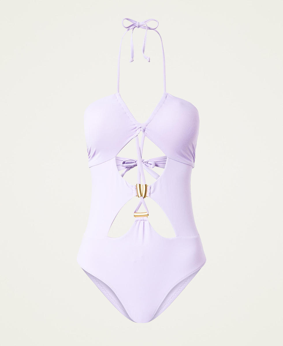 One-piece swimsuits with decorative criss-cross