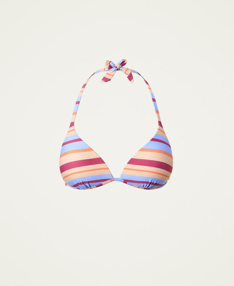 Bedrucktes Triangel-Bikinitop mit Wattierung Streifenprint „Dahlia Pink“-Rosa Frau 221LMMW33-0S