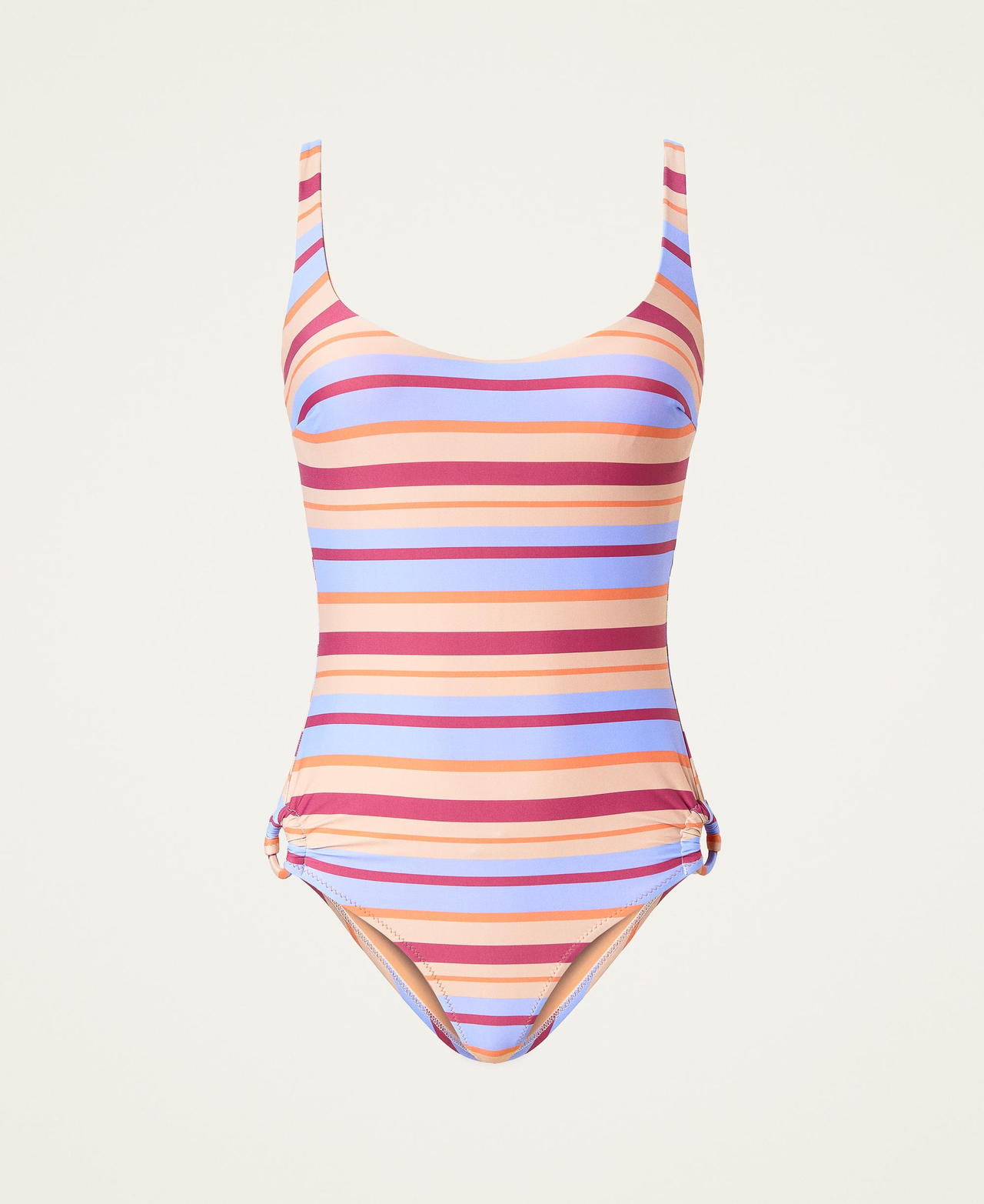 One-piece swimsuit with side loops "Dahlia Pink” Stripe Print Woman 221LMMWXX-0S