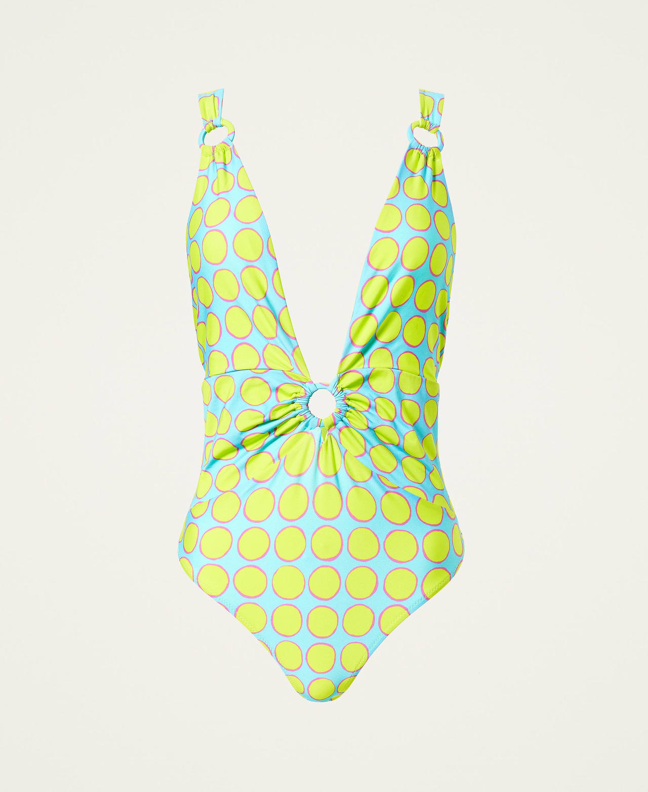 One-piece swimsuit with covered loops Large Polka Dot Print Woman 221LMMWYY-0S