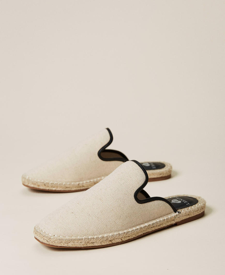 Espadrillas sabot in tela e corda Bicolor Nero / Ecrù Donna 221LMPZAA_05979_01