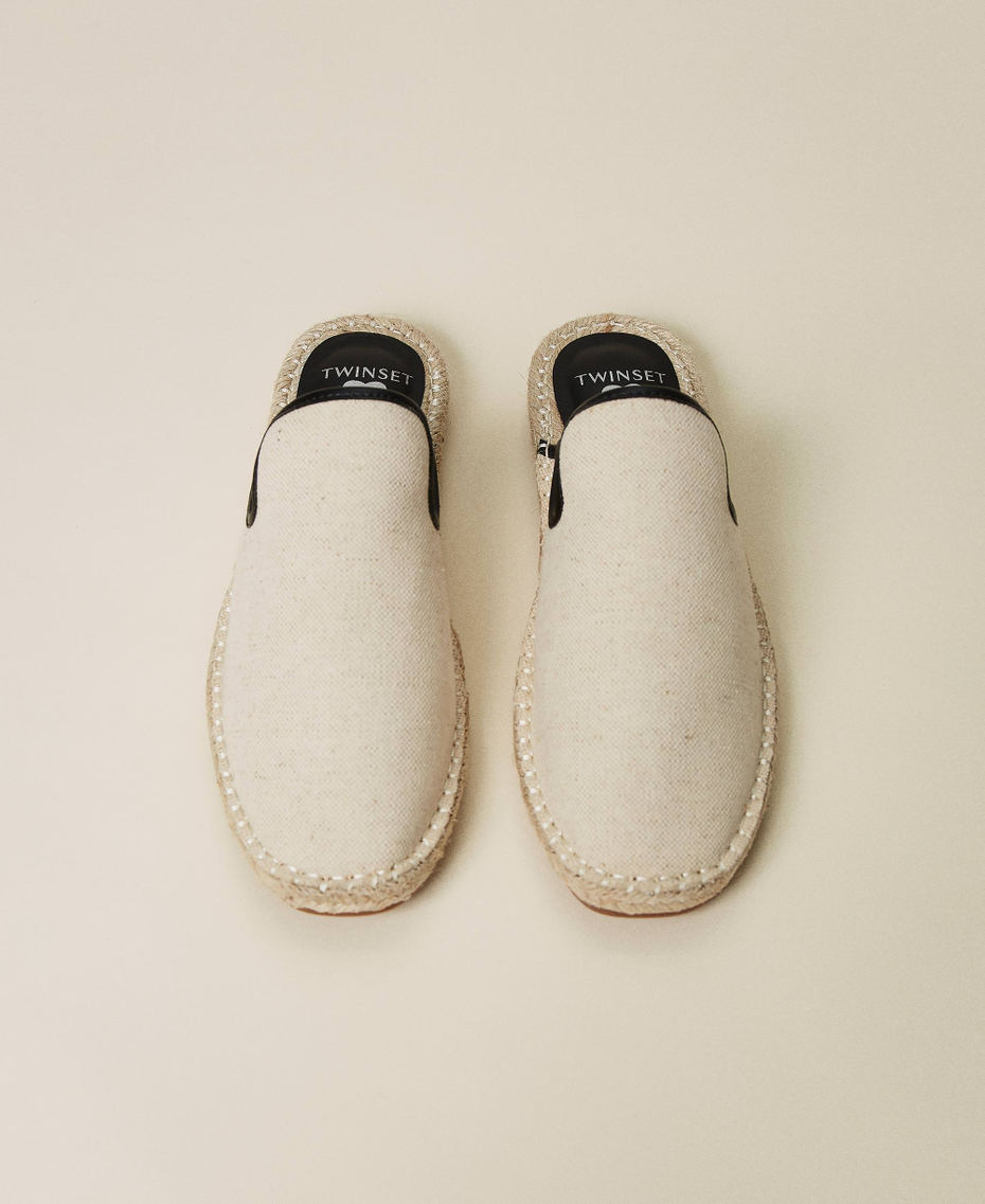 Espadrillas sabot in tela e corda Bicolor Nero / Ecrù Donna 221LMPZAA_05979_06