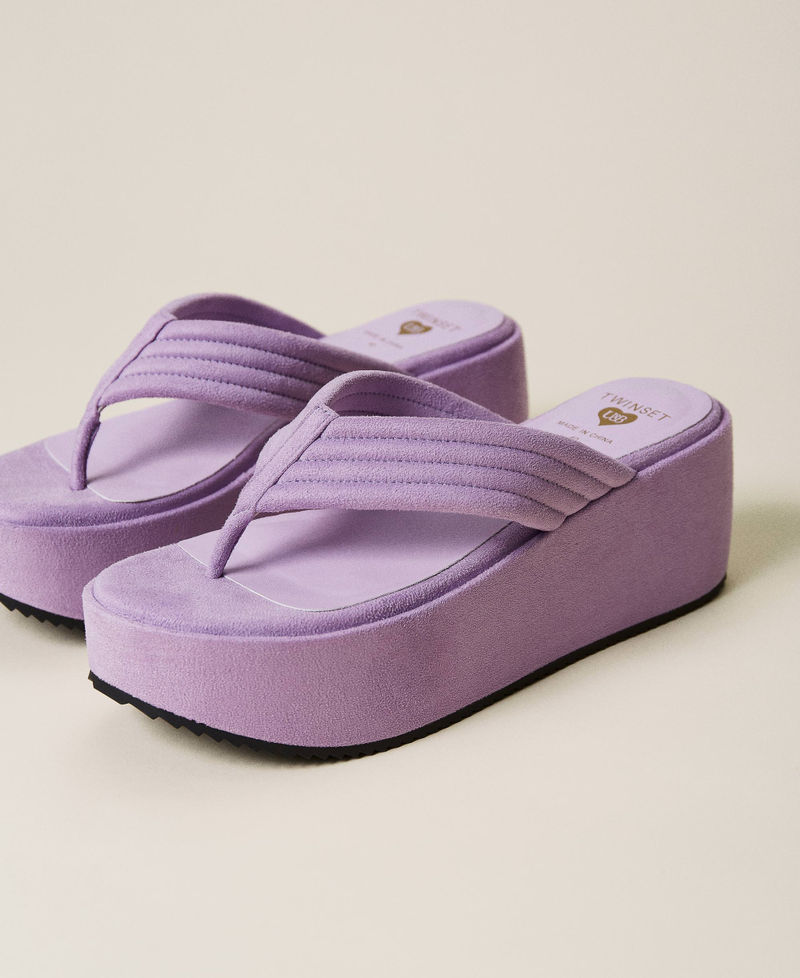 Platform thong sandals with stitching "Pastel Lilac” Woman 221LMPZCC_06681_02