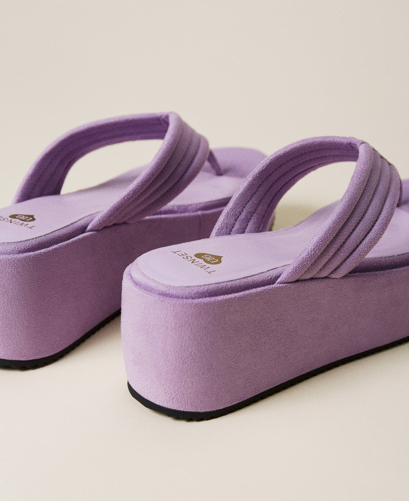 Platform thong sandals with stitching "Pastel Lilac” Woman 221LMPZCC_06681_03