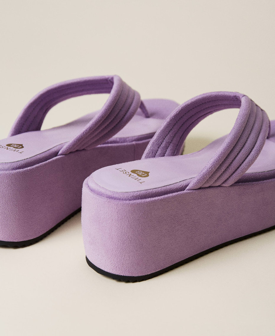 Platform thong sandals with stitching "Pastel Lilac” Woman 221LMPZCC_06681_03