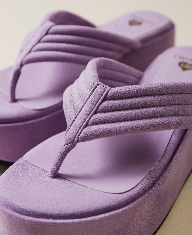 Platform thong sandals with stitching "Pastel Lilac” Woman 221LMPZCC_06681_04