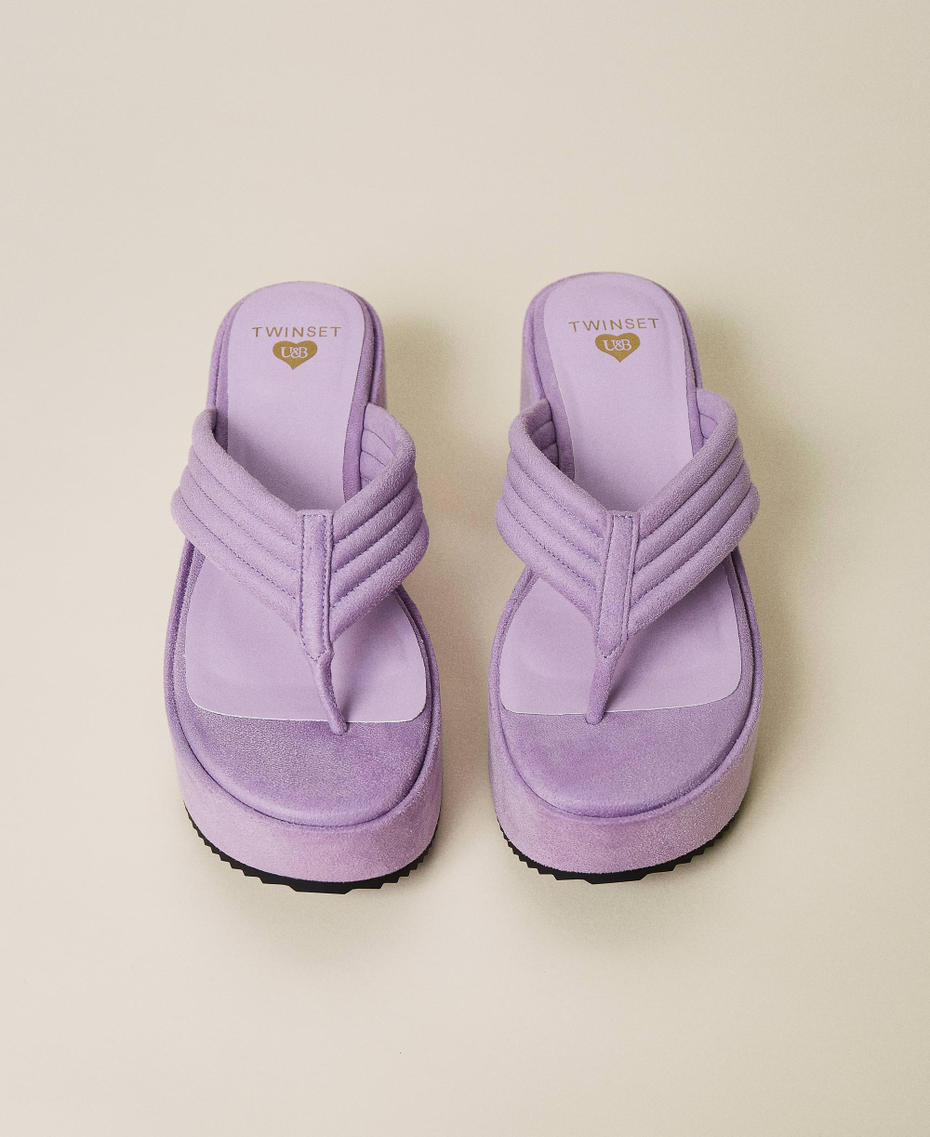 Platform thong sandals with stitching "Pastel Lilac” Woman 221LMPZCC_06681_05