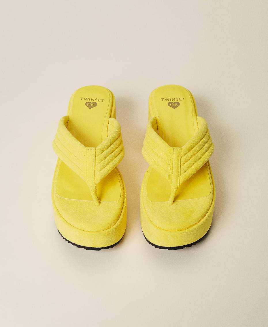 Platform thong sandals with stitching "Celandine” Yellow Woman 221LMPZCC-05