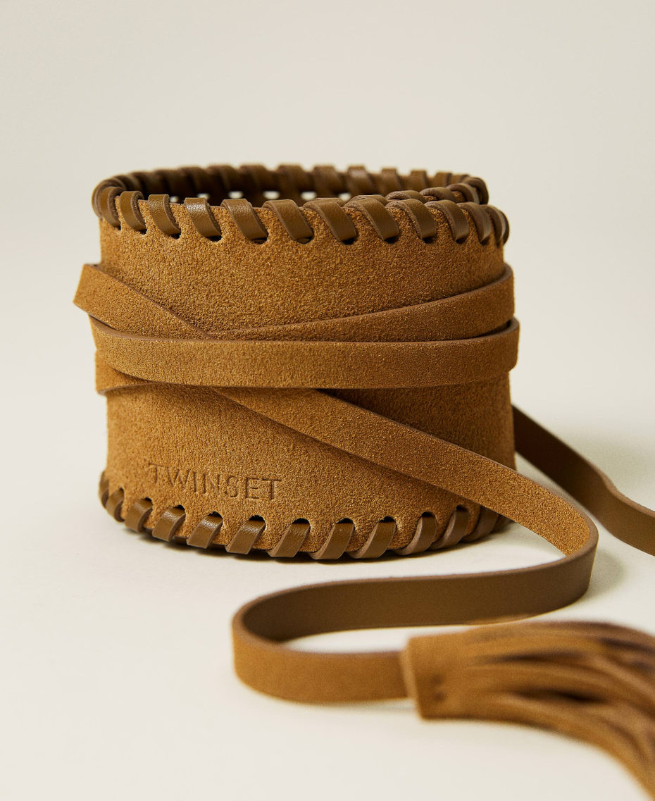 Leather belt with tassels Leather Brown Woman 221TA4011-01