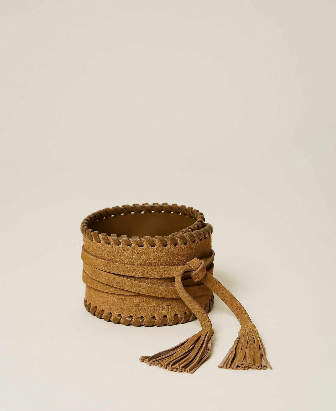 Leather belt with tassels Leather Brown Woman 221TA4011-02