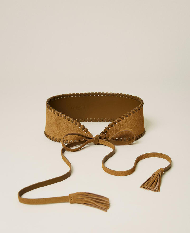 Leather belt with tassels Leather Brown Woman 221TA4011-04