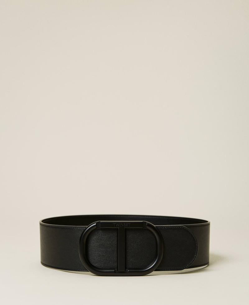 Leather belt with logo Black Woman 221TA4013-01