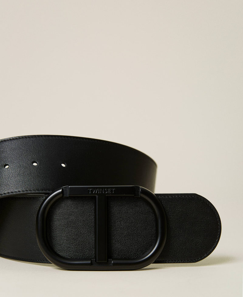 Leather belt with logo Black Woman 221TA4013-02