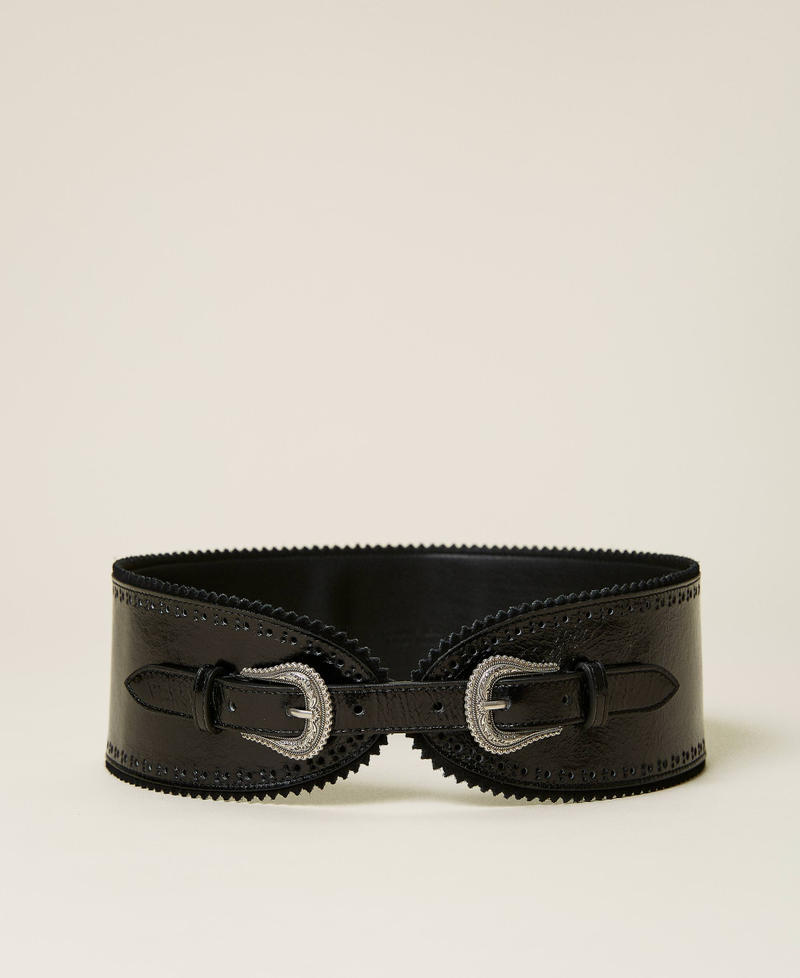 High waist belt with double buckle