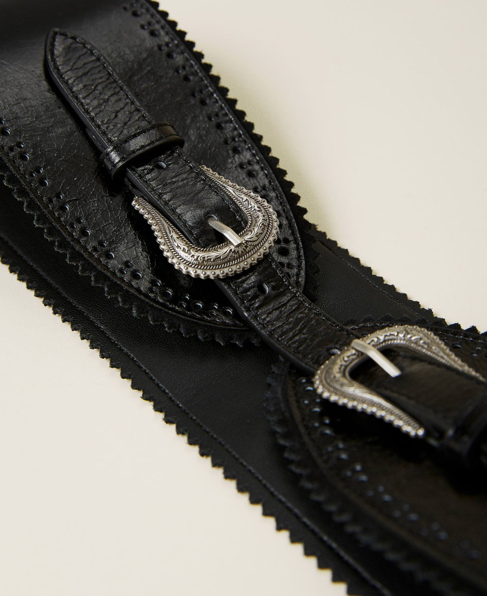Cinturón ancho de piel con hebilla doble | TWINSET Milano
