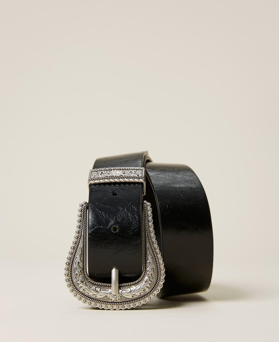 Cintura in pelle con fibbia texana Nero Donna 221TA401B-01