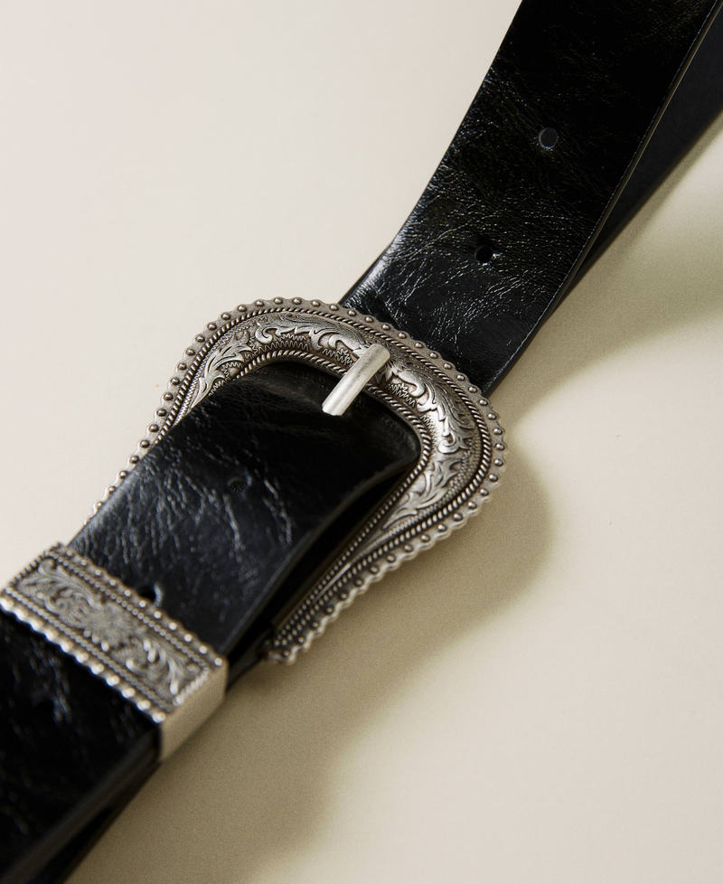 Cinturón de piel con hebilla texana Negro Mujer 221TA401B-04