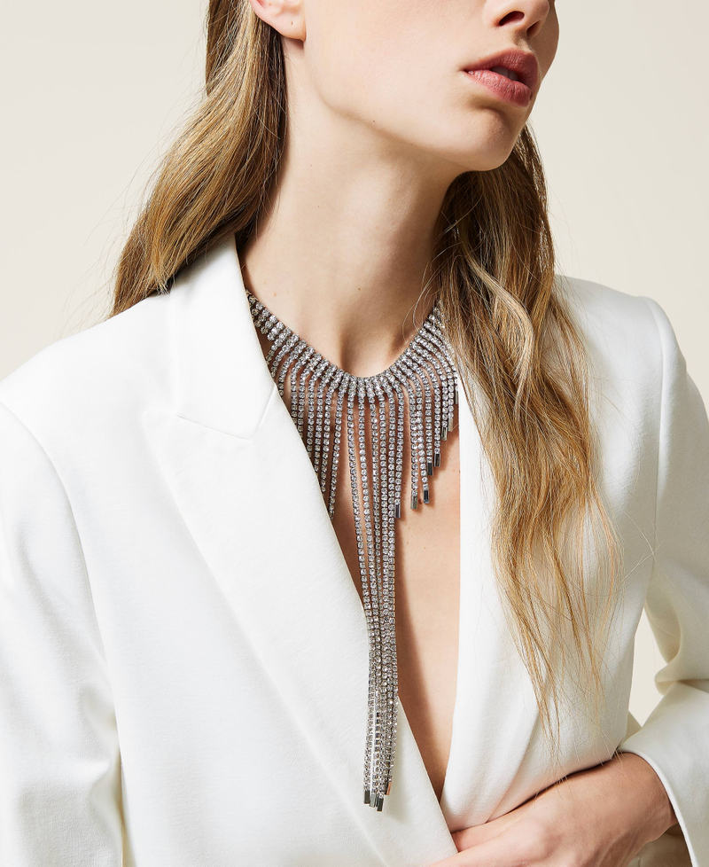 Collana girocollo con strass e frange