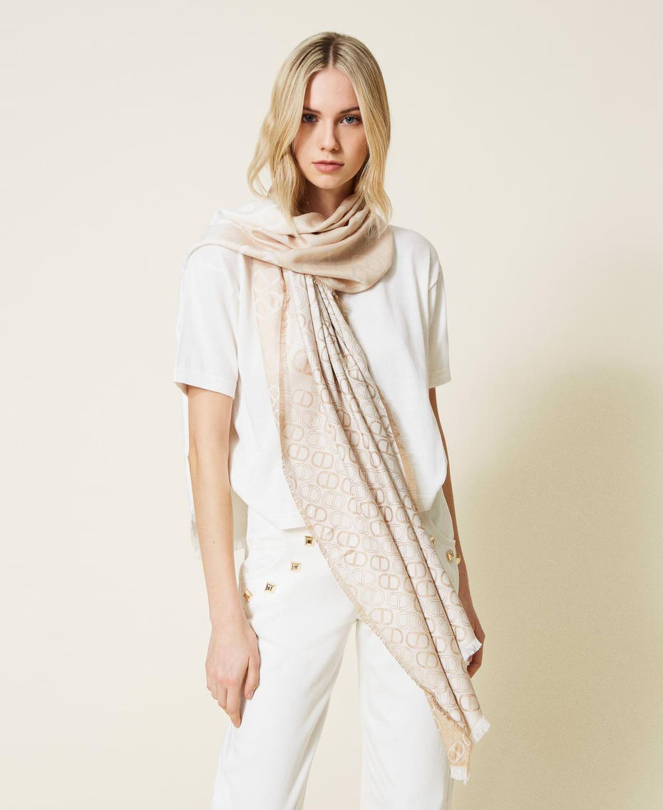 Jacquard stole with logo Lily Fadeout Oval T Jacquard / "Cuban Sand” Beige Woman 221TA4063-0S