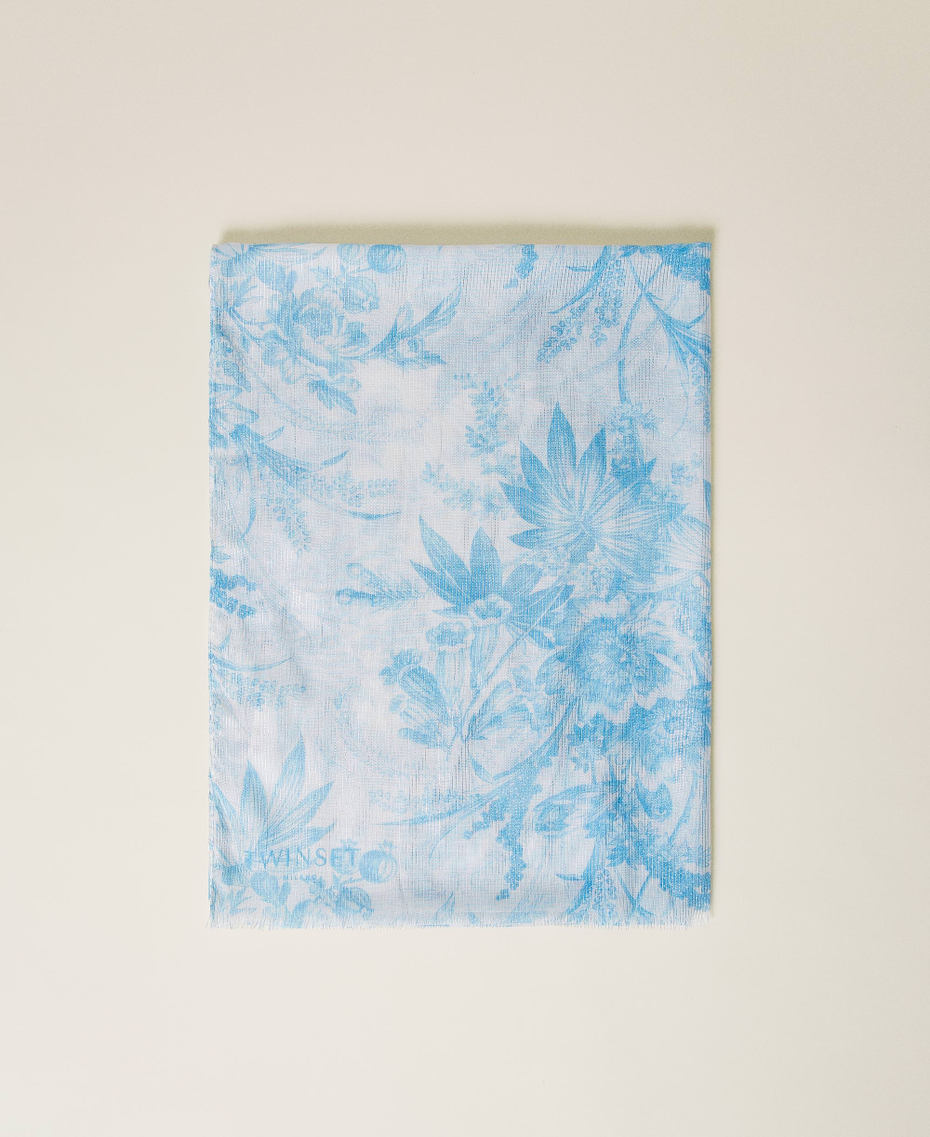 Scarf with toile de Jouy floral print “Snow” White Sanderson Flower Print / Light Blue Woman 221TA4067-01