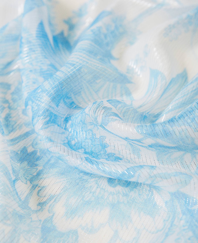 Scarf with toile de Jouy floral print “Snow” White Sanderson Flower Print / Light Blue Woman 221TA4067-03