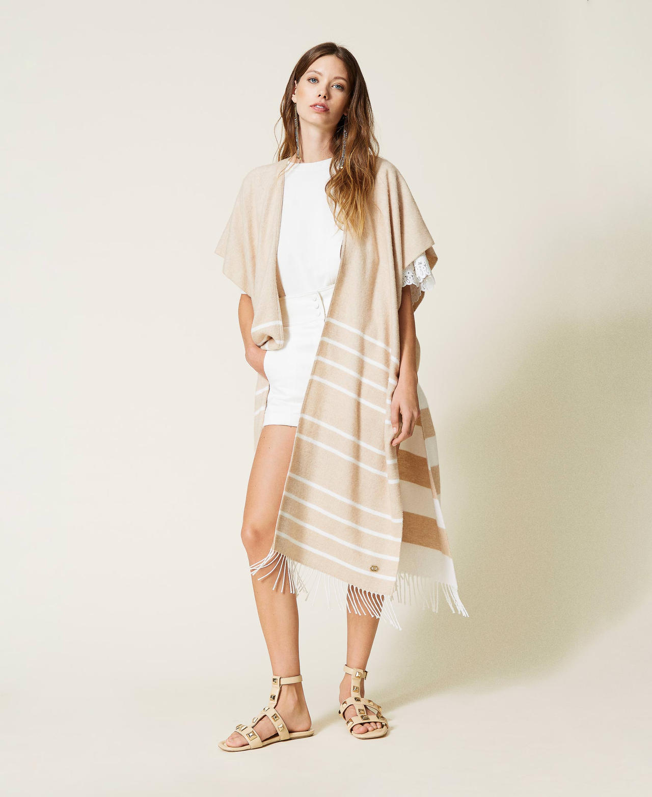Long striped gilet with fringes