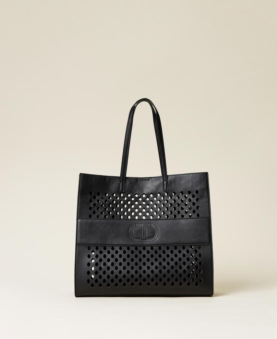 Openwork shopper with logo