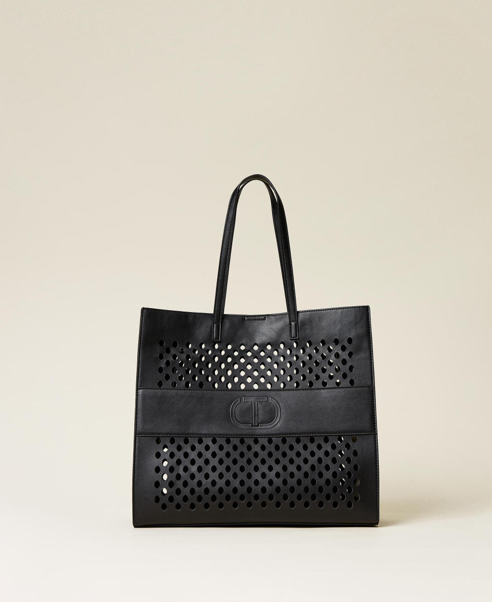 Borsa shopper traforata con logo Donna Nero TWINSET Milano